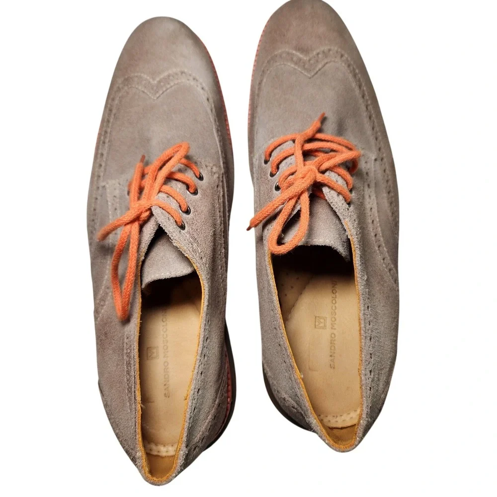 Sandro Moscoloni Suede‎ Wingtip Brogue Derby Oxfords Mens 10.5 D Brazil Orange